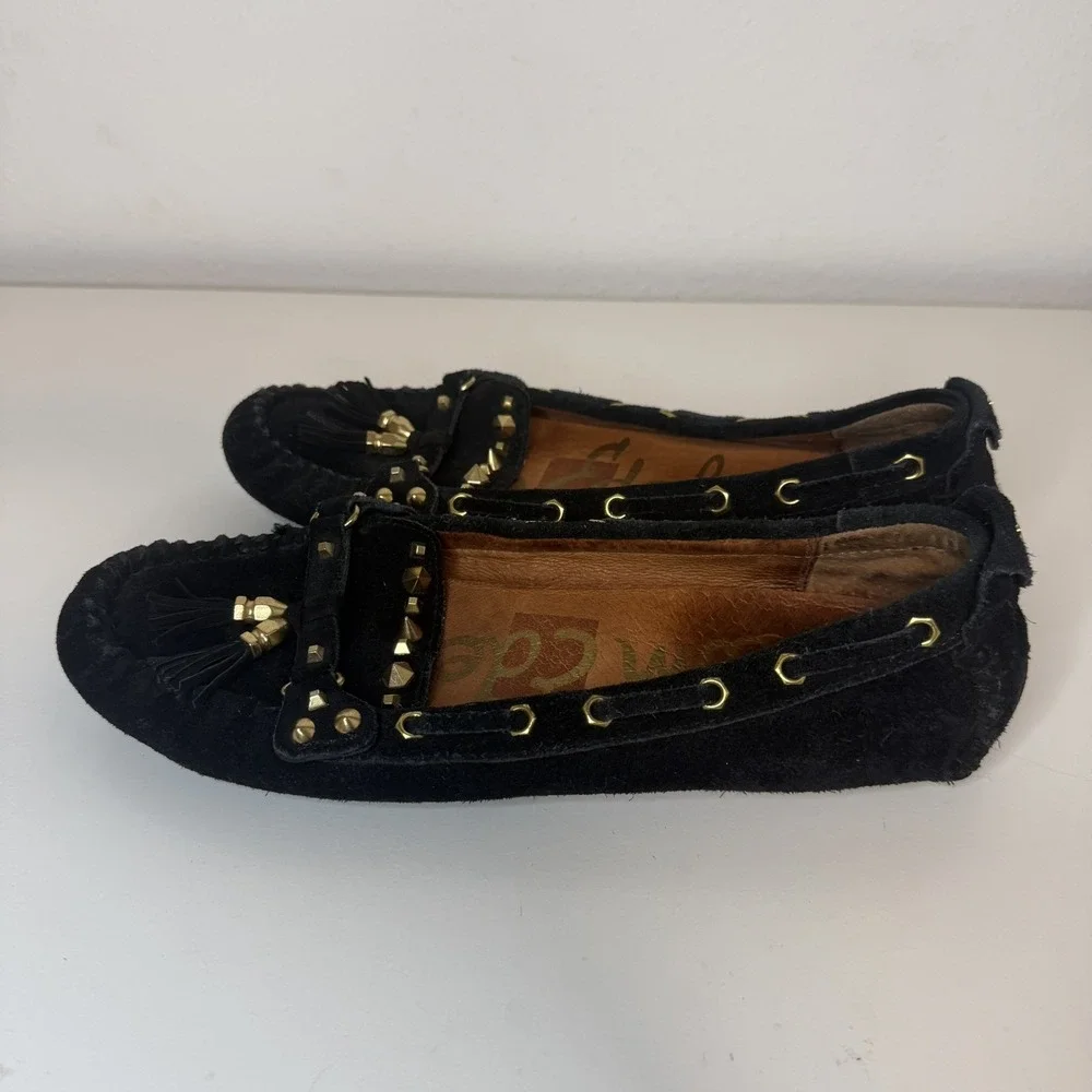 Sam Edelman Studded Black Loafer Penny Moccasin With Tassels, Women's 8